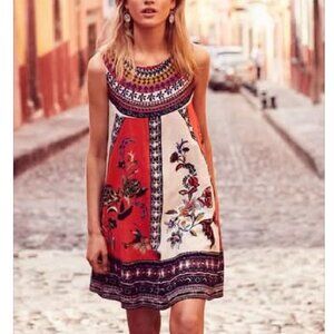 Anthropologie Maeve Floral Cirque Trapeze Swing Cotton Flax Dress - Size XS